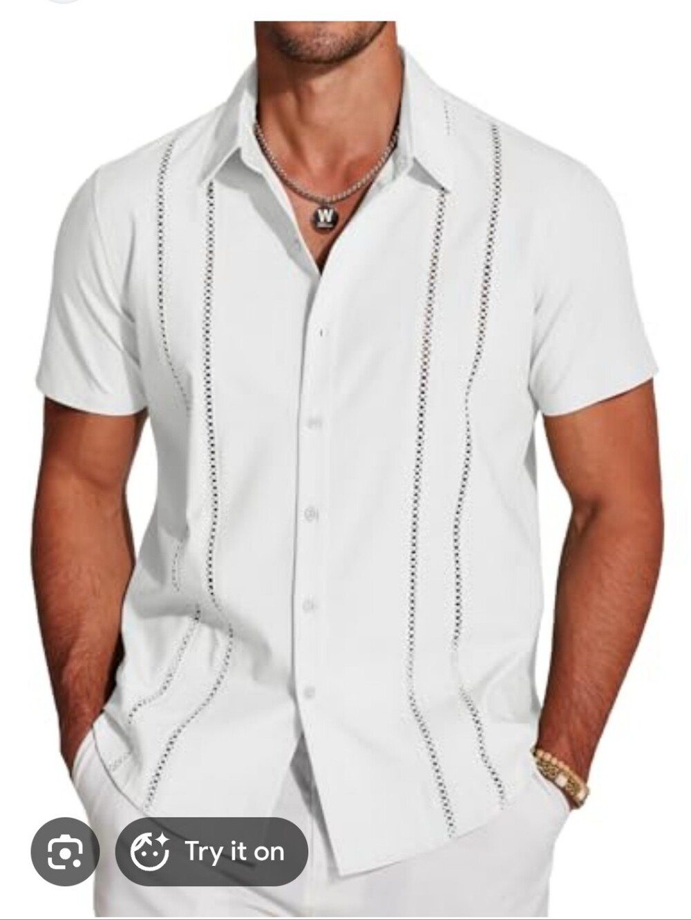 Coofandy Shirt Men's XXL White Button Up Short Sleeve Beach Summer Resortwear